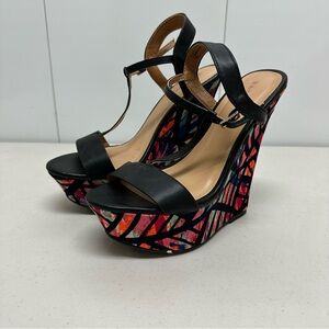 Bamboo Women's Ankle T Strap Platform Wedges - Size 9
